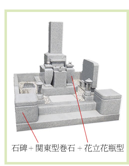 石碑+関東型巻石+花立花瓶型